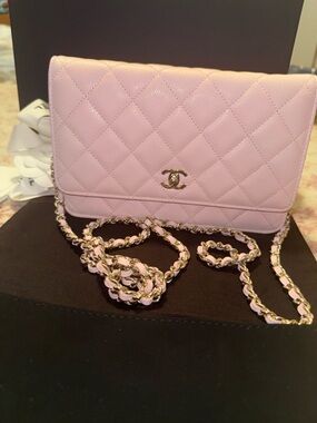 Chanel Baby Pink Quilted Caviar Wallet on Chain